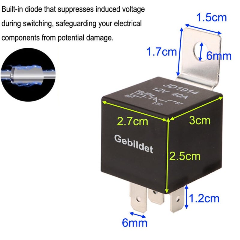 Gebildet 4pcs JD1914 Car Relay Harness 12V 40A 4 Pin SPDT with Built-in Diode for Automotive Truck Van Motorcycle Boat - Image 3
